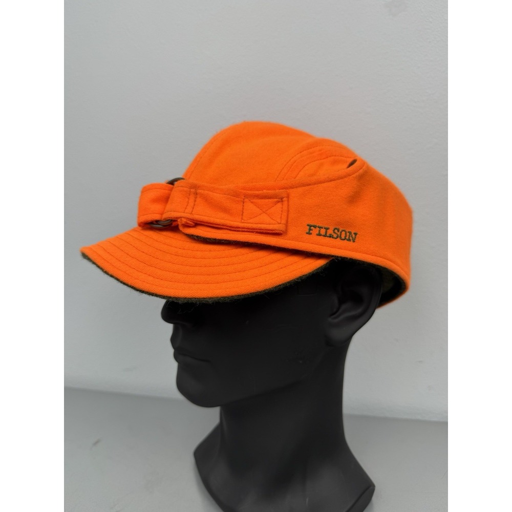 Vintage Filson Big Game Upland Hat Large Blaze Orange Wool Lined Trapper Hunting